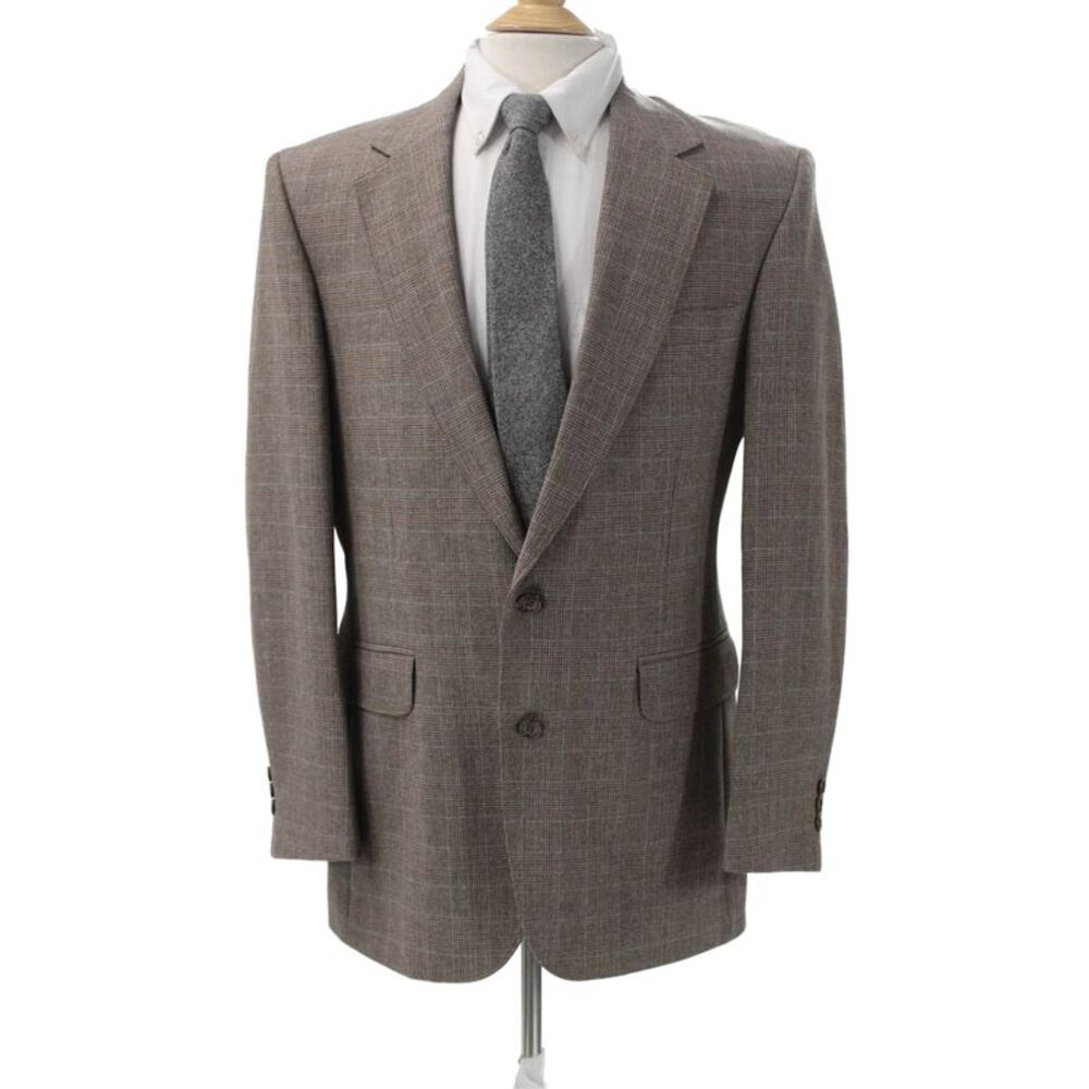 John Blair Womens Brown Plaid Wool Blend Blazer Size 40